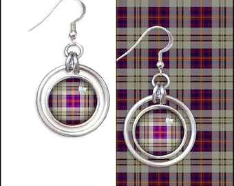 Roze tartan-oorringen, Walker Clan-tartan, Scottish Heritage Jewellery. Geanodiseerd aluminium en zilver