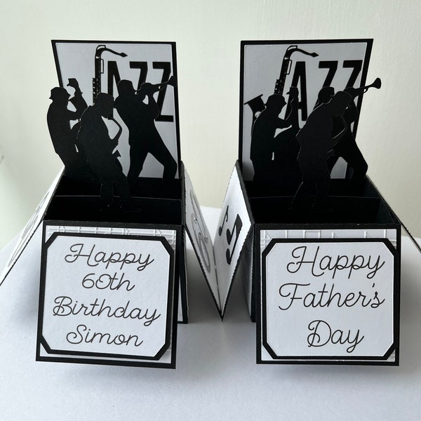 Jazz Pop Up Box Card: Embossed Musical Notes