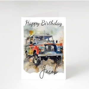 Personalised Land Rover Birthday Card: Watercolour Print