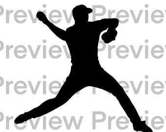 Baseball Pitcher SVG file . Perfect for Cricut , Baseball Pitcher Stencil Download svg