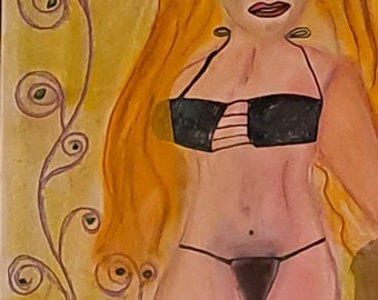 Sassy Blonde   , artwork in oil pastel on paper varnished   , signed front and back by lauraartist68