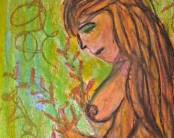 Sassy Red  , artwork in oil pastel on paper varnished   , signed front and back by lauraartist68