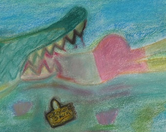 Crocodile , original artwork in acrylics on paper , varnished and signed by lauraartist68 , ready to be hang