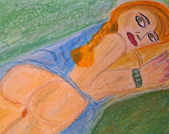 Redhair  , artwork in oil pastel on paper varnished   , signed front and back by lauraartist68