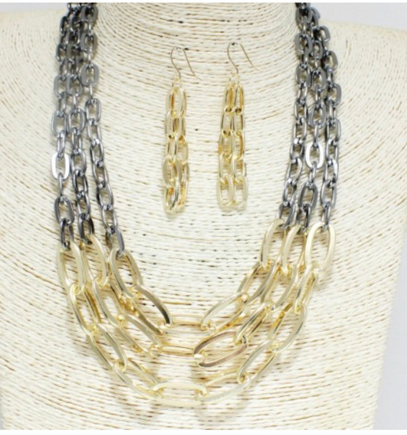 Two Tone Chain Necklace Set Etsy Sweden