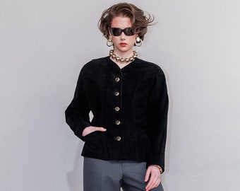 Vintage 80s soft black suede jacket