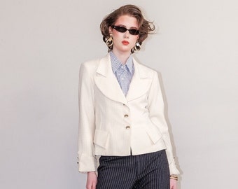 Vintage 80s waffle plaid cream blazer