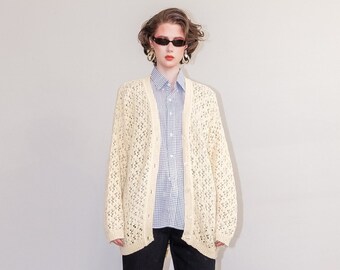 Vintage 80s vanilla color crochet cardigan