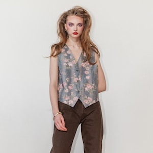 Vintage 80s floral pastel color vest