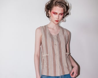 Vintage 70s striped beige vest