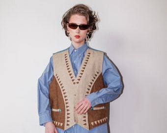 Vintage 70s western denim and leather vest