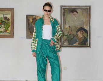 Vintage 90s green marine pattern suit