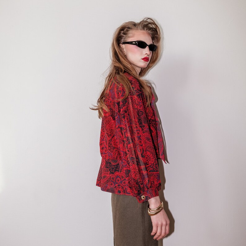 Vintage 80s chic paisley burgundy blouse image 4