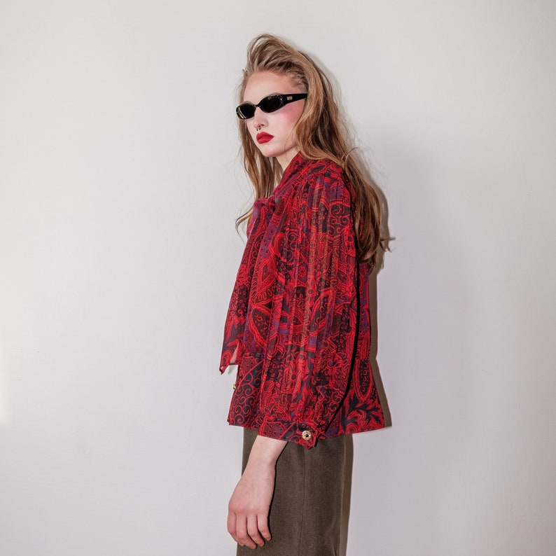 Vintage 80s chic paisley burgundy blouse image 2