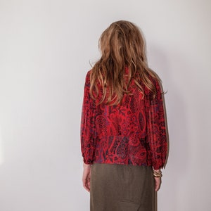 Vintage 80s chic paisley burgundy blouse image 3