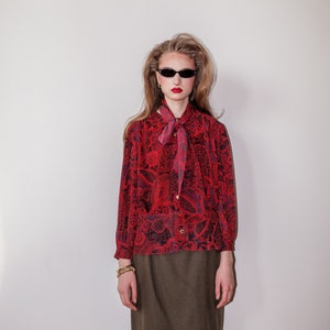 Vintage 80s chic paisley burgundy blouse image 5