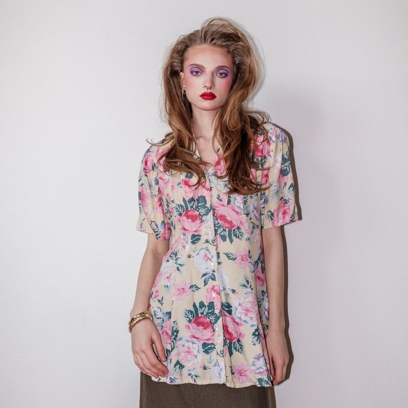 Vintage 80s floral print blouse image 1