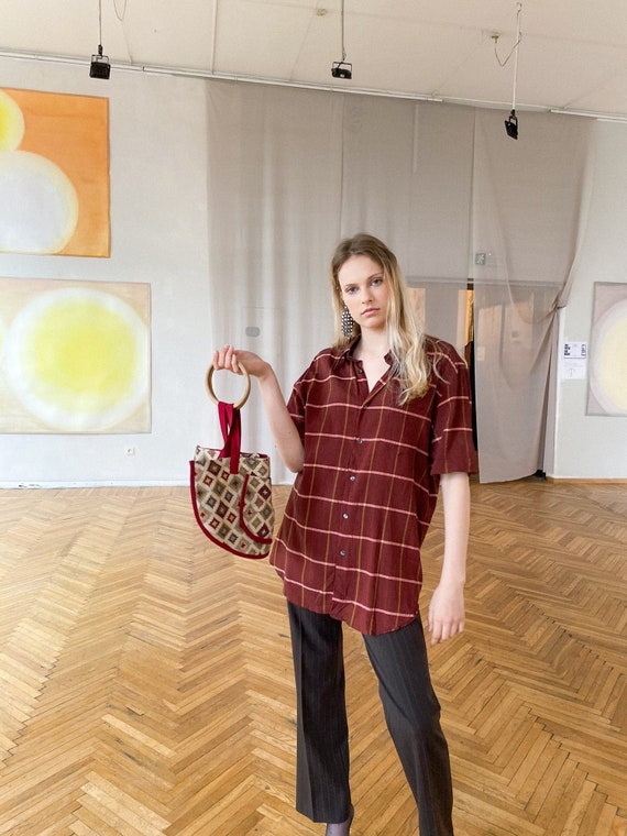 Vintage 90s checked maroon summer shirt