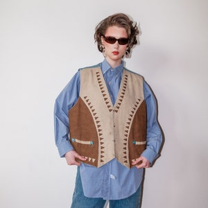 Vintage 70s western denim and leather vest image 6