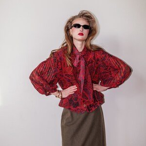 Vintage 80s chic paisley burgundy blouse image 6