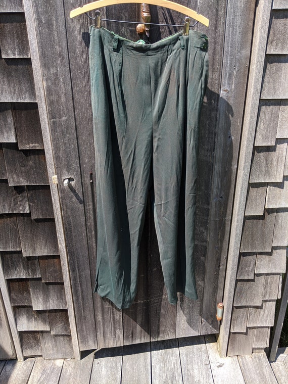 Dark Green Rayon 1940s Side-Zip Women's Pants