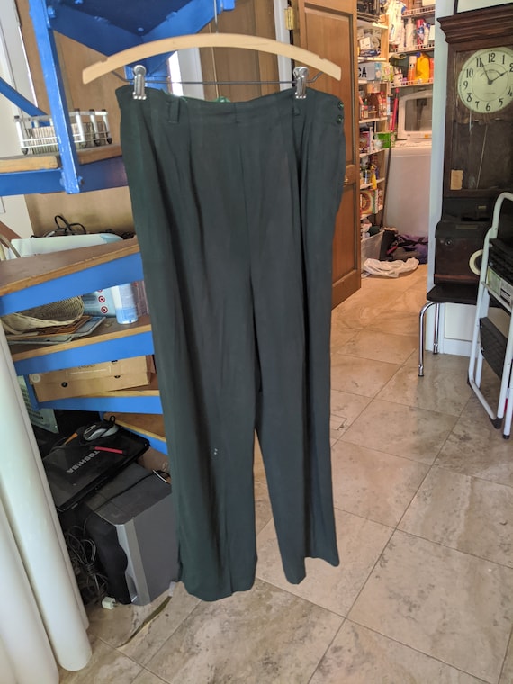 Dark Green Rayon 1940s Side-Zip Women's Pants