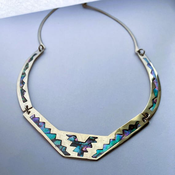 Handcrafted Aztec design style abalone shell neck… - image 1