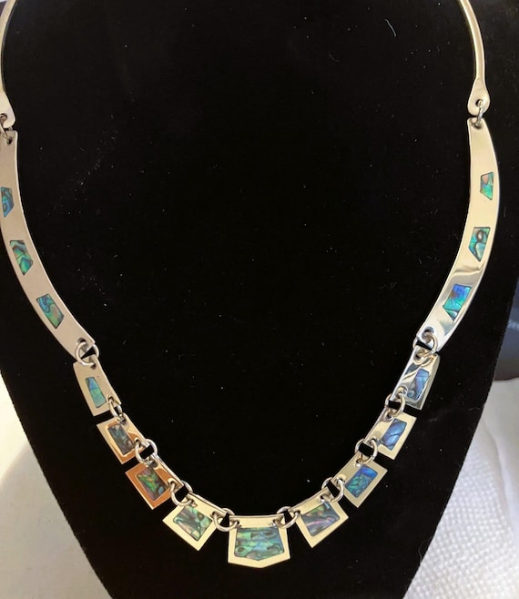 Abalone shell tile necklace handcrafted from Taxc… - image 1