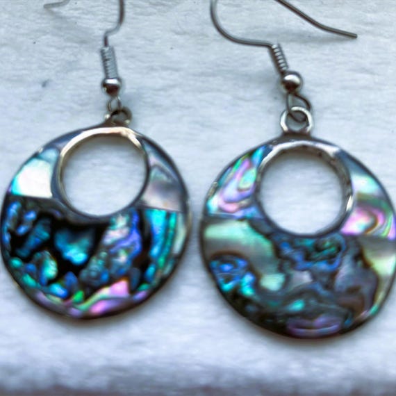 Vintage abalone loop earring handcrafted from aba… - image 2