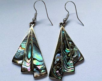 Vintage Abalone fan shaped dangle earring.