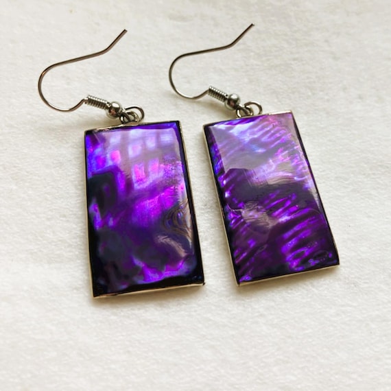 Purple tinted rectangular shape earrings - image 1