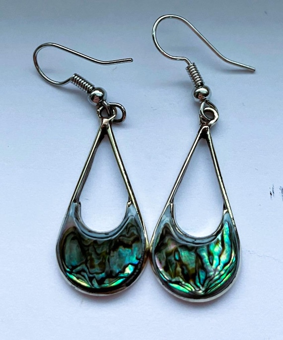 Vintage teardrop loop with abalone set in alpaca … - image 2