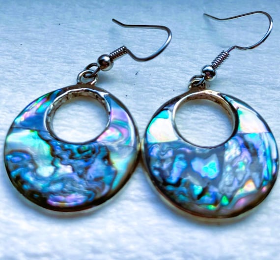 Vintage abalone loop earring handcrafted from aba… - image 3