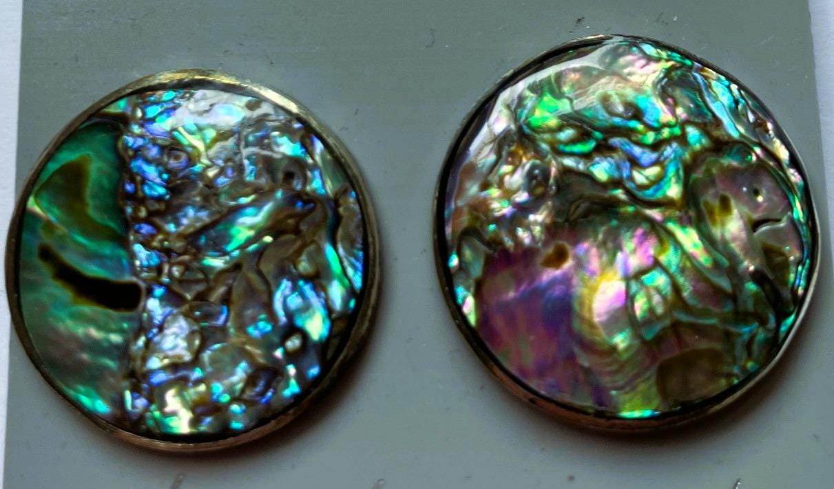 Vintage Abalone Shell Resin Geometric Pattern Barrette Earrings Set Cir 1980s Abalone Circle Earrings | June & Simple main image 2