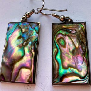 Handcrafted rectangle shaped abalone drop earring
