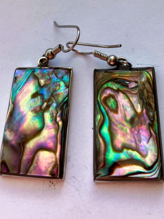 Rectangle shaped abalone drop earring - image 1