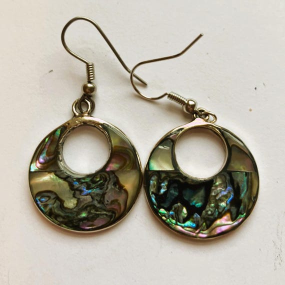 Vintage abalone loop earring handcrafted from aba… - image 4