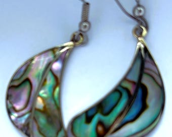Vintage handcrafted fan shaped abalone drop earring