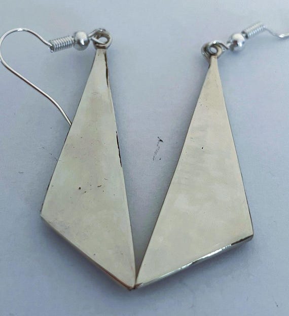 Handcrafted drop earring from abalone shell and i… - image 2