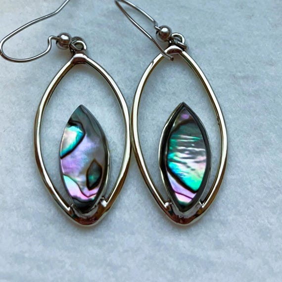 Handcrafted abalone teardrop in loop dangle earri… - image 1