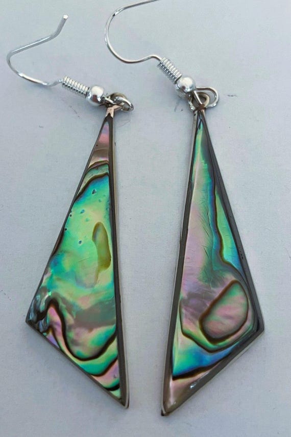 Handcrafted drop earring from abalone shell and i… - image 1