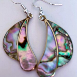 Fan shaped abalone drop earring
