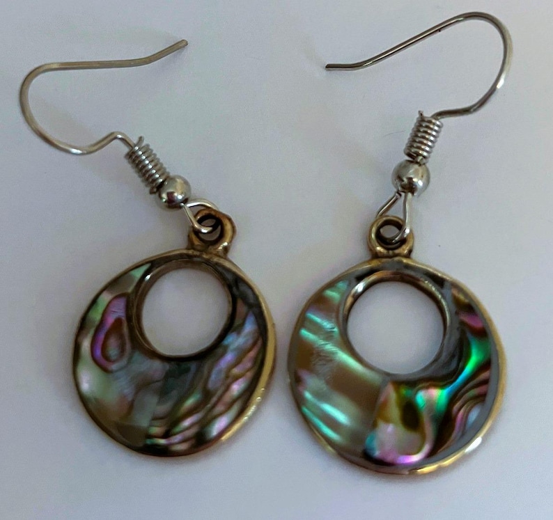 Small abalone shell loop set in alpaca silver. image 1