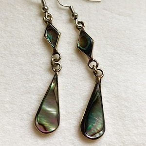 Vintage drop  earrings handcrafted from abalone and set in alpaca silver