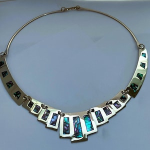 Vintage abalone and alpaca silver necklace handcrafted in Mexico