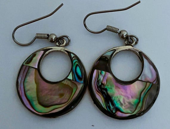 Vintage abalone loop earring handcrafted from aba… - image 1