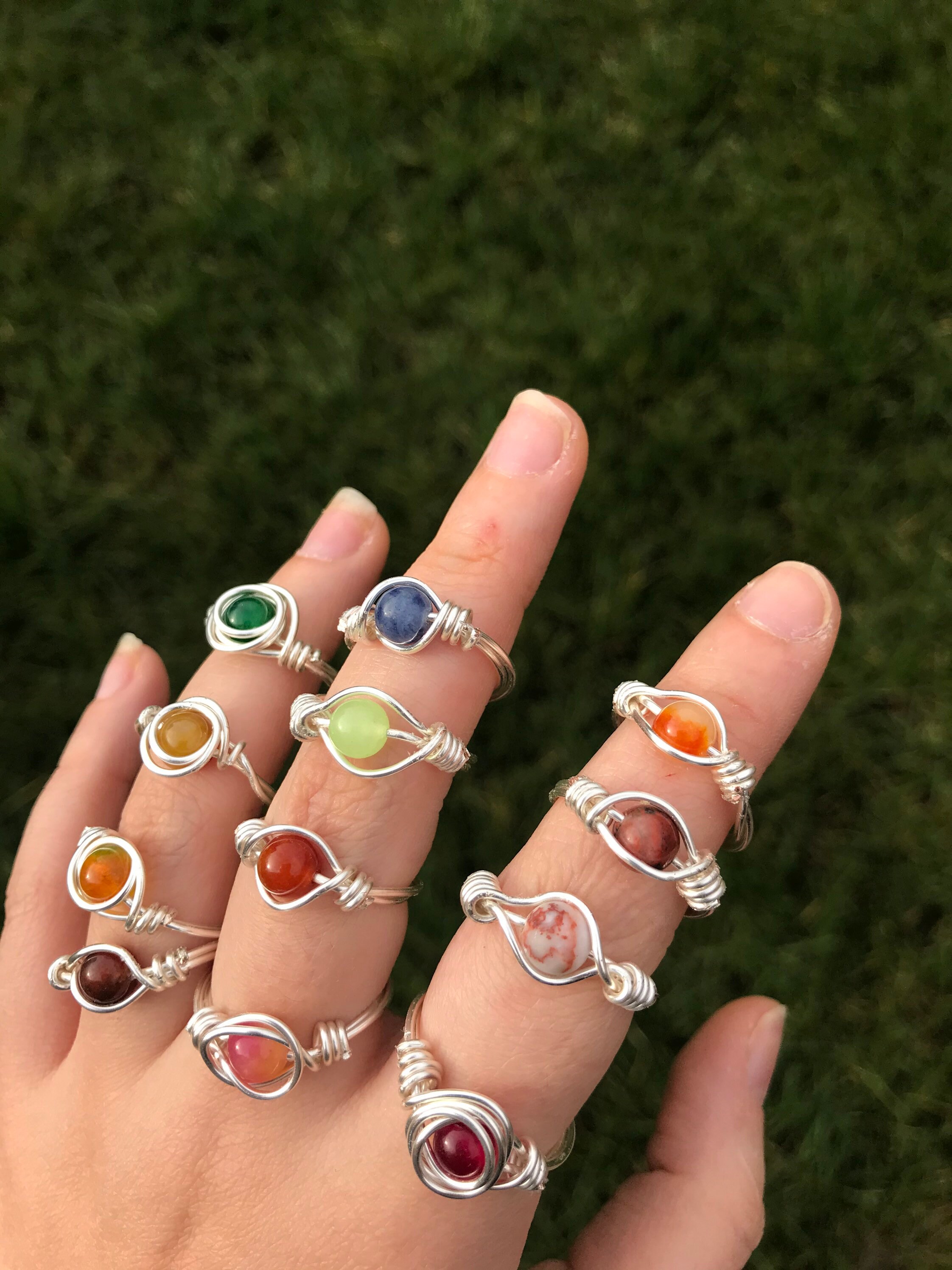 Multi coloured Bead Wire Wrap Rings Silver Etsy