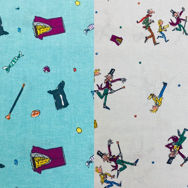 CHARLIE and the CHOCOLATE FACTORY | 100% Cotton | Roald Dahl | Licensed | Official | Craft | Kids | Quilting | Willy Wonka