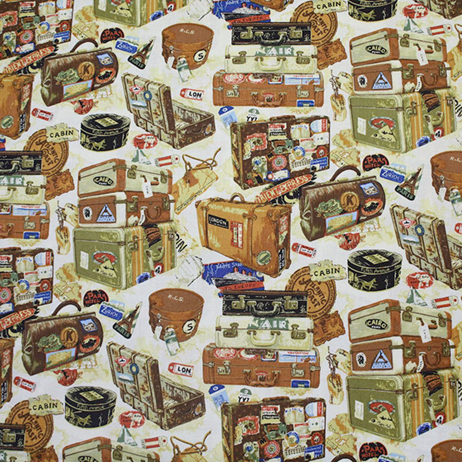 VINTAGE LUGGAGE FABRIC Victorian Travel Novelty 100 Etsy