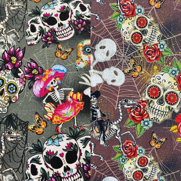 SUGAR SKULL & Day Of The Dead Fabric | | 100% Coton | d’Halloween | de déguisement Costumes | | | de couture | d’horreur Squelette